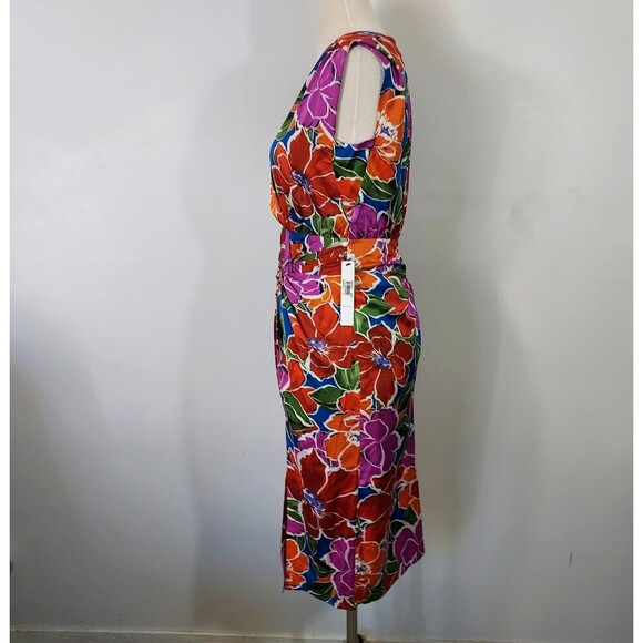 Maggy London Dress Sheath Size 6 Floral Sleeveless Blue Chilli V Neck Party NWT - Picture 7 of 16